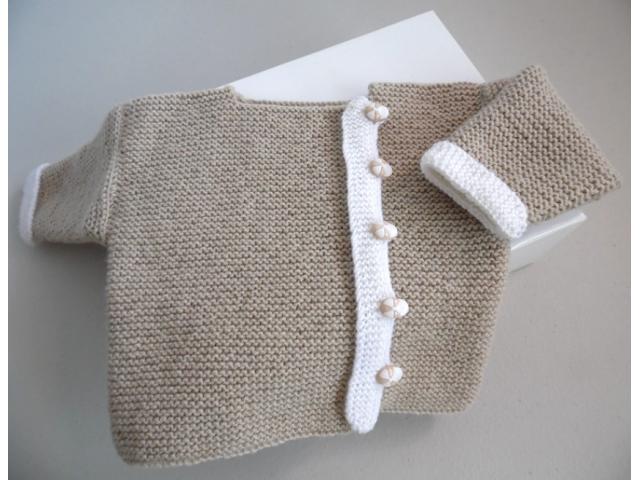 Photo Ensemble ou trousseau beige tricot laine bébé fait main image 2/6