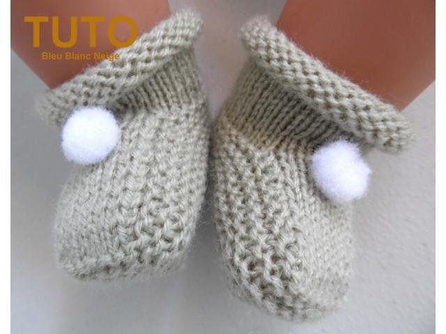 Photo Explication TUTO bonnet chaussons pompons CHANVRE bébé tricot laine image 2/6