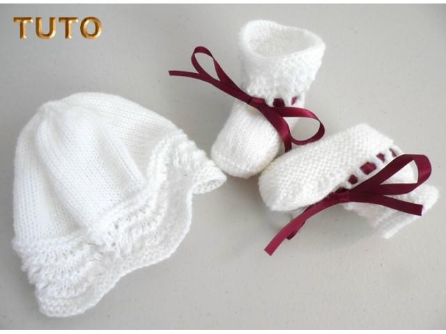 Photo Explications, tuto bonnet et chaussons tricot bébé vagues image 2/2