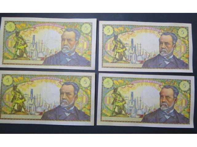 Photo F61 LOT DE 4 BILLETS 5 F PASTEUR NEUFS image 2/2