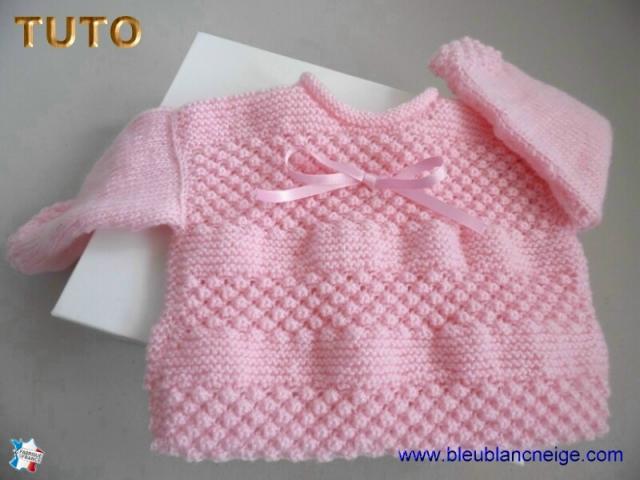 Photo Fiche tricot bébé, ensemble rose brassière, bonnet, chaussons image 2/6