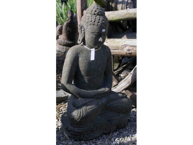 Photo grand Bouddha assis en pierre de lave - H: 73 cm image 2/4