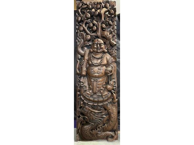 Photo Grand cadre en bois sculpté Bouddha rieur- H: 118 cm image 2/5