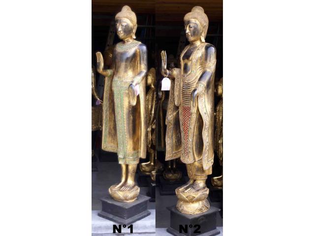 Photo grande statue de Bouddha debout en bois - H: 171 ou 174 cm image 2/4