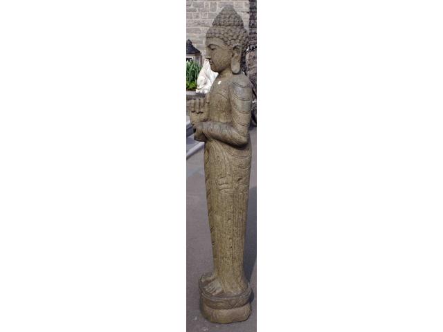 Photo Grande statue de Bouddha debout en pierre de lave - H: 151 cm image 2/4