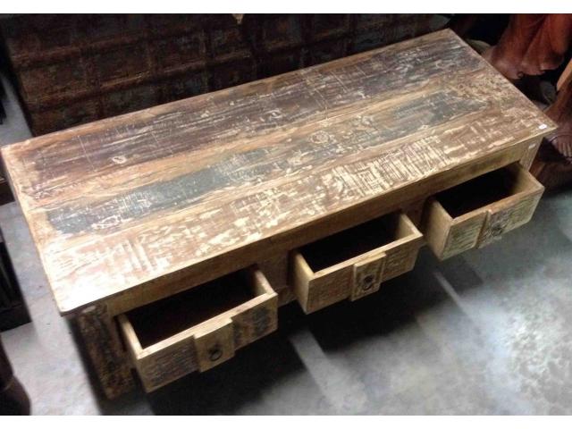 Photo grande table basse en bois avec tiroirs - H: 46 cm image 2/2