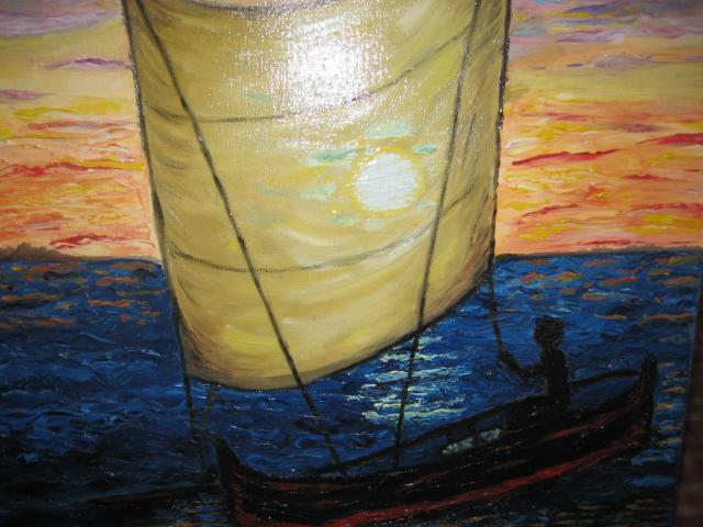 Photo HUILE SUR TOILE " retour de peche en pirogue" image 2/6