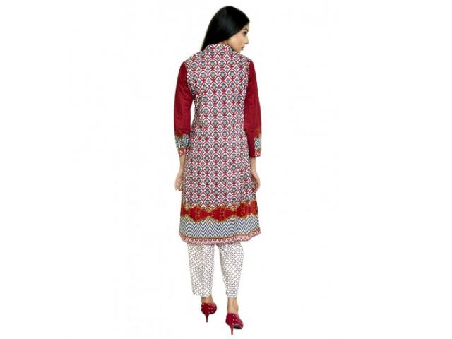 Photo Mena Hassan Red Color With Embroidery 3 Piece Lawn Suit image 2/3