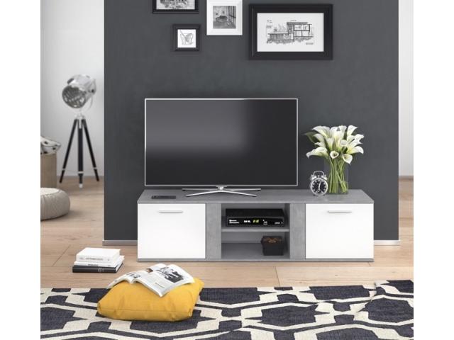 Photo Meuble TV tendance blanc et gris béton meuble tv moderne meuble tv pas cher meuble tv placard buffet image 2/3
