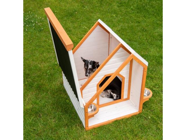Photo Niche moderne toit PVC (2 tailles) niche en bois niche chien niche chat abri chien abri chat niche d image 2/4