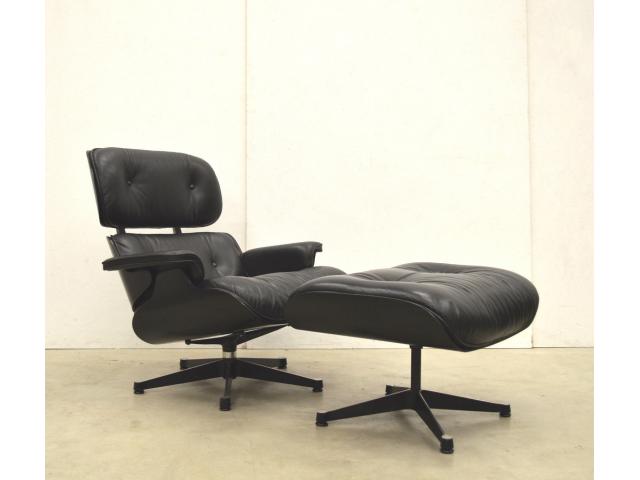 Photo Orig. VITRA chaise et pouf Eames LOUNGE - cuir noir image 2/4