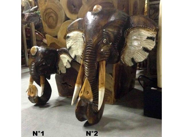 Photo petite tête éléphant en bois - H: 25 à 40 cm image 2/4