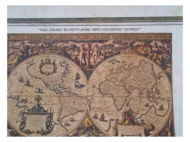 Photo Reproduction des Hémisphères du Globe Terrestre de 1493, en Couleur. image 2/5
