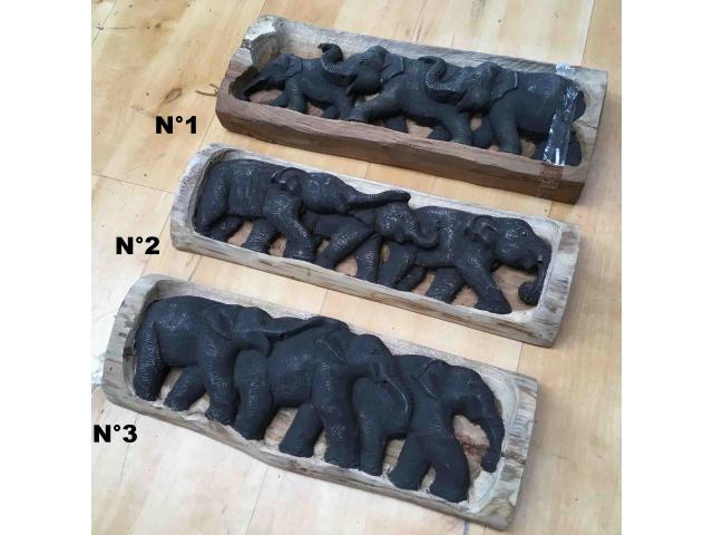Photo Sculpture d'éléphant dans un tronc de teck - L: 39 cm image 2/3