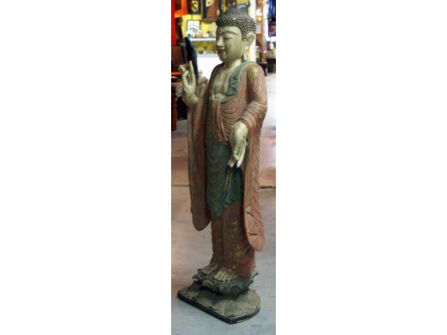 Photo Statue de Bouddha debout en bois peint - H: 100 cm image 2/4