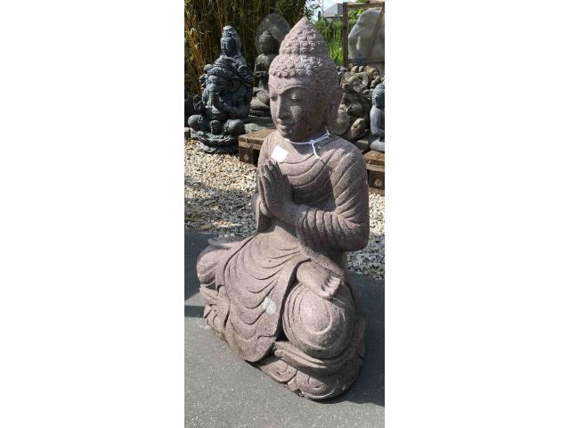 Photo Statue de Bouddha en pierre de lave rouge - H: 60 cm image 2/3