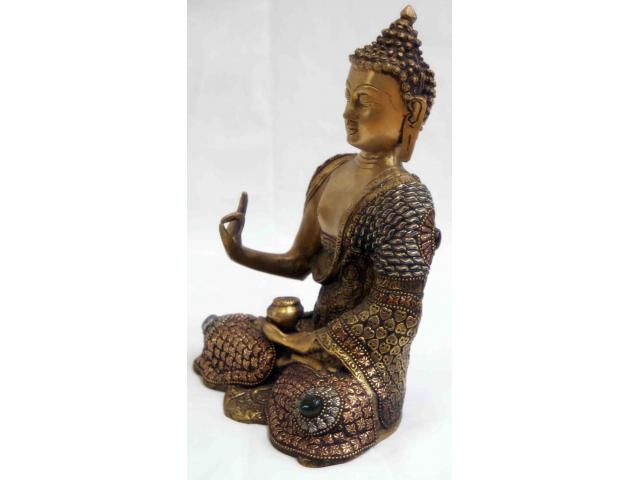 Photo statue de Bouddha enseignant en bronze décorée de pierre - H: 25 cm image 2/4