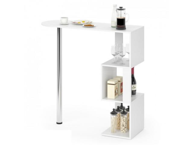 Photo Table de bar blanche tendance avec rangements table avec rangement Bar de cuisine avec 2 chaises bar image 2/3