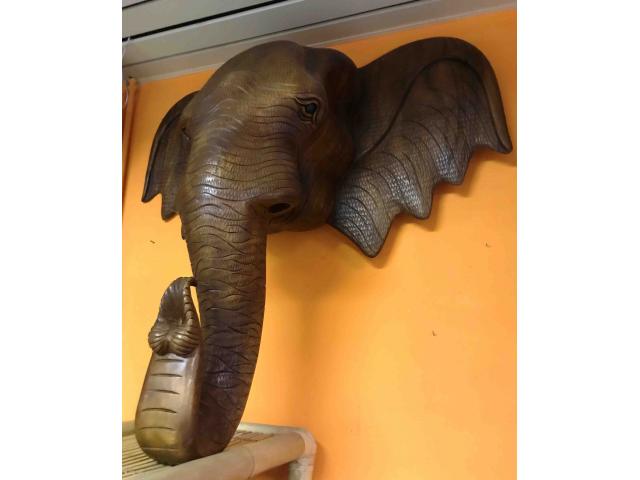 Photo tête d'éléphant en bois d'acacia - H: 110 cm image 2/3