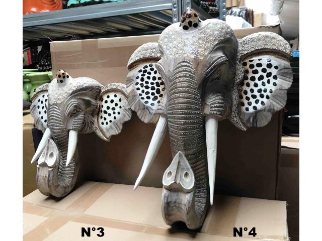 Photo Tête d'éléphant en bois - H : 29 ou 39 cm image 2/3