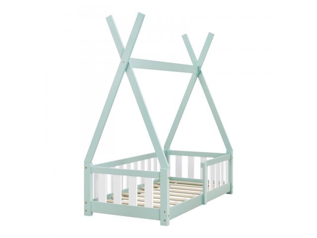 Photo Tipi montessori vert pour enfant 70x140 cm avec barrières lit tiroir lit tipi lit enfant moderne lit image 2/4