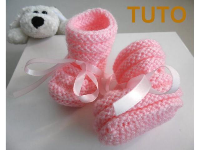 Photo TUTORIEL explications chaussons layette bébé tricot laine image 2/6