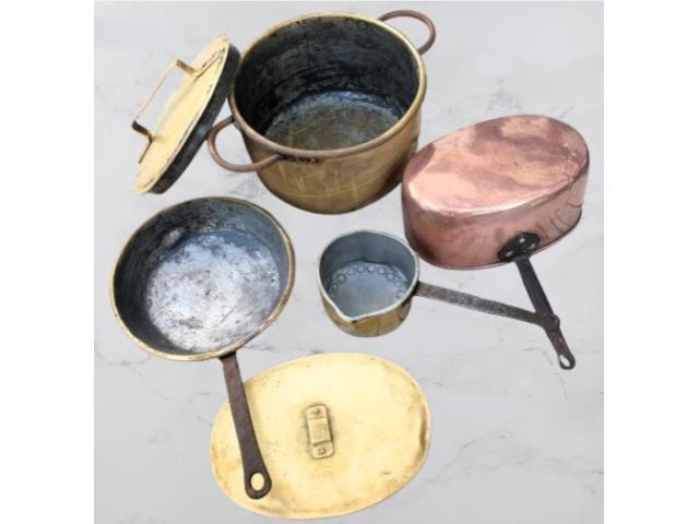 Photo XIXe - lot cuivre: Daubière, casserole, poêlon et poele image 2/5