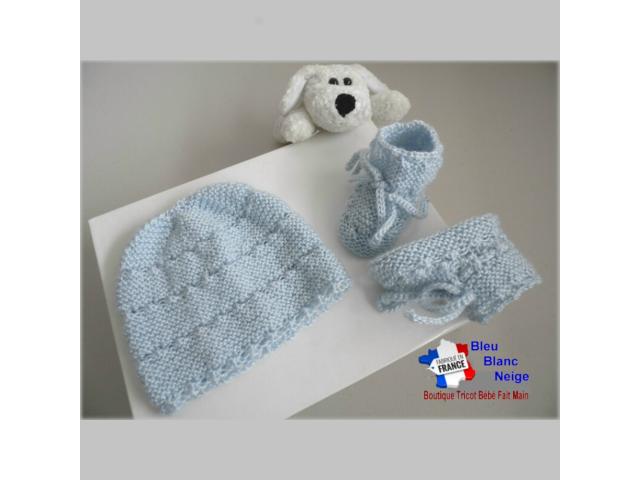 Photo Bonnet et chaussons tricotés main layette bébé Garçon image 3/6
