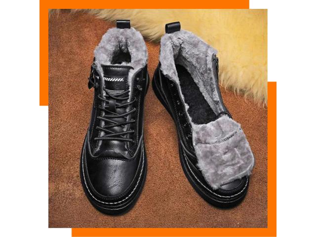 Photo Bottes d’hiver, chaussures montantes pour hommes, en cuir PU marron et noir texturé, doublées de fou image 3/6