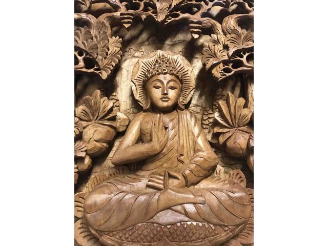 Photo Cadre en bois sculpté de Bouddha - H: 47 cm image 3/4