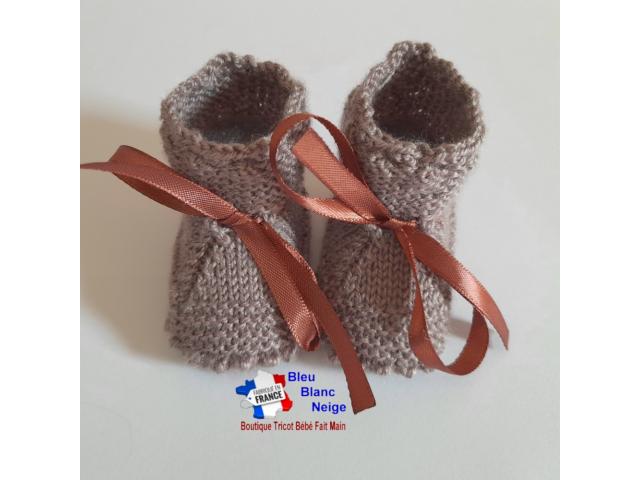 Photo Chaussons à CRANS tricot bébé layette tricotée main image 3/6