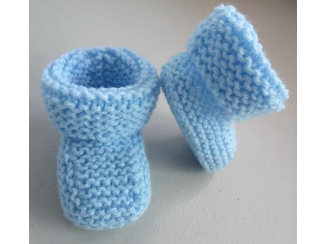 Photo Chaussons bleus revers tricot laine bébé fait main image 3/5