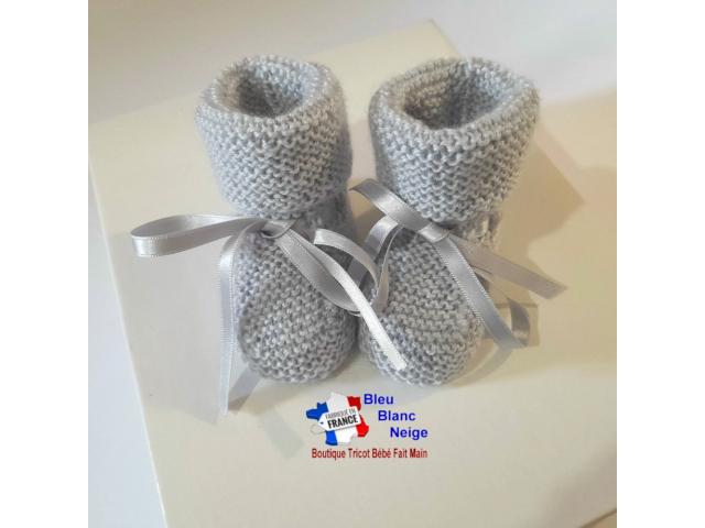 Photo Chaussons tricot bébé mousse à ruban layette bb fait main image 3/6