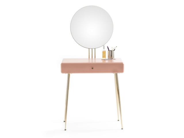 Photo Coiffeuse laiton et laqué rose douceur table cosmétique table de maquillage coiffeuse avec tabouret  image 3/3