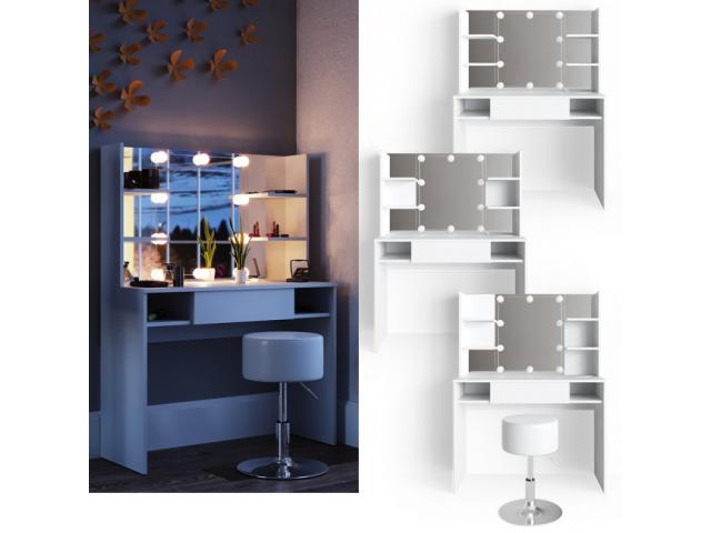 Photo Coiffeuse table maquillage + tabouret + LED table de maquillage Coiffeuse avec tiroirs coiffeuse ave image 3/5