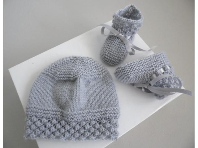 Photo Ensemble ou trousseau GRIS tricot laine bébé fait main image 3/6