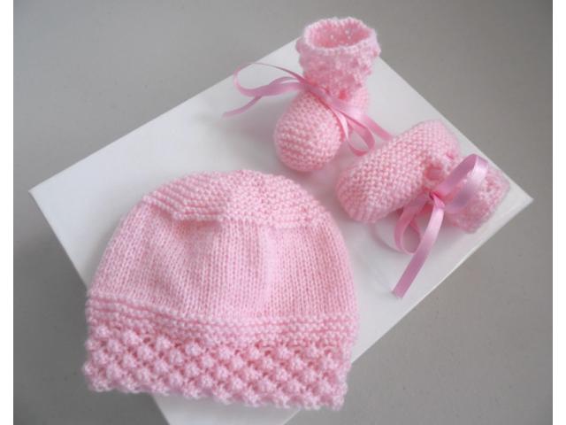 Photo Ensemble ou trousseau rose tricot laine bébé fait main image 3/6