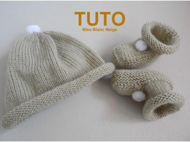 Photo Explication TUTO bonnet chaussons pompons CHANVRE bébé tricot laine image 3/6