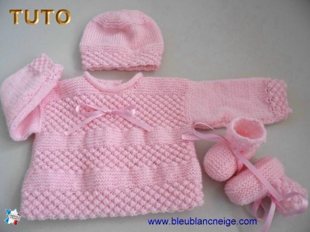 Photo Fiche tricot bébé, ensemble rose brassière, bonnet, chaussons image 3/6