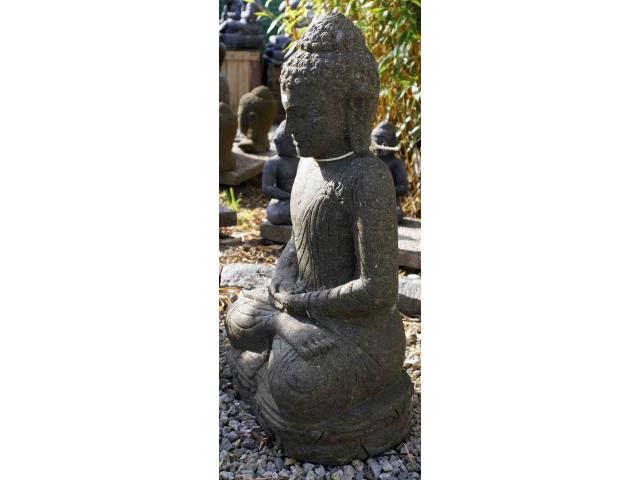 Photo grand Bouddha assis en pierre de lave - H: 73 cm image 3/4