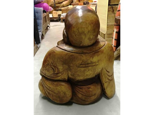 Photo Grand Bouddha rieur assis en bois de suar - H: 60 cm image 3/3