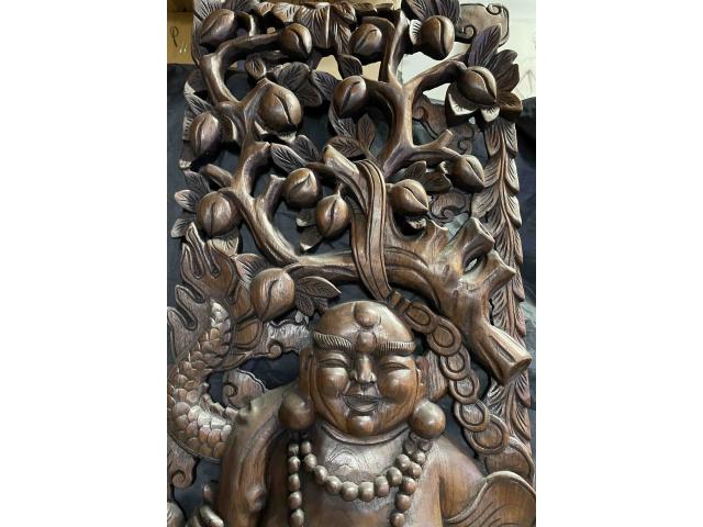 Photo Grand cadre en bois sculpté Bouddha rieur- H: 118 cm image 3/5