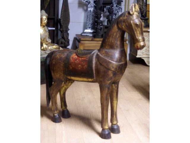 Photo grand cheval ancien en bois peint - H: 81 cm image 3/3