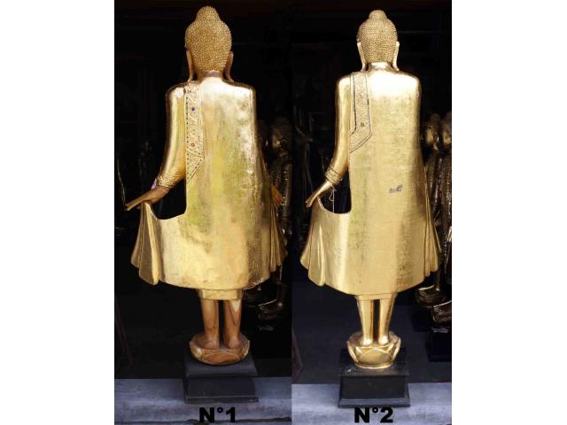 Photo grande statue de Bouddha debout en bois doré - H: 173 ou 171 cm image 3/4