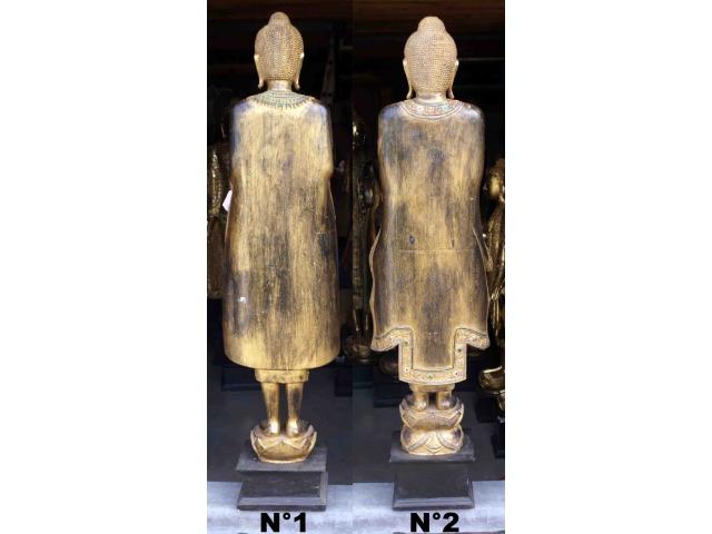 Photo grande statue de Bouddha debout en bois - H: 171 ou 174 cm image 3/4