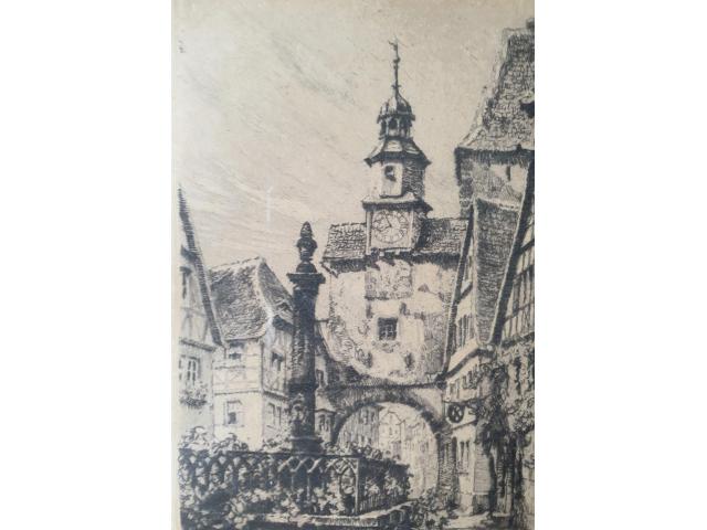 Photo Gravure allemande de la tour Rothenburg signée PAUL SOLLMANN image 3/6