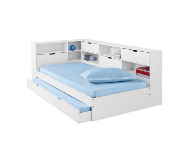 Photo Lit enfant blanc 90x190 cm + lit d'appoint avec rangement lit enfant moderne lit enfant en bois lit image 3/3