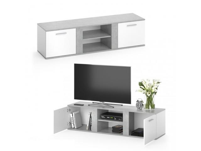Photo Meuble TV tendance blanc et gris béton meuble tv moderne meuble tv pas cher meuble tv placard buffet image 3/3