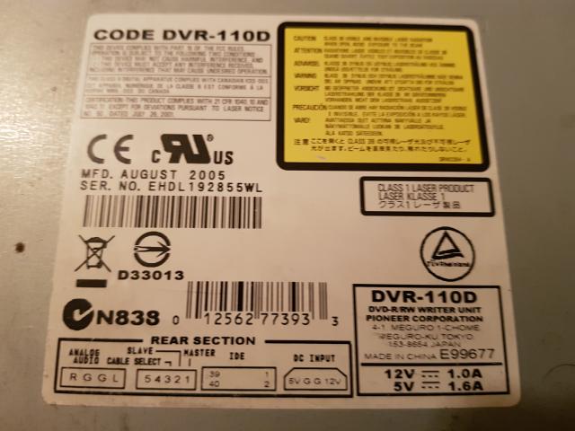 Photo Pioneer DVR-110D - DVD(+/-)RW 16/8/16/6x DL(+/-) 8/8x CD-RW image 3/4