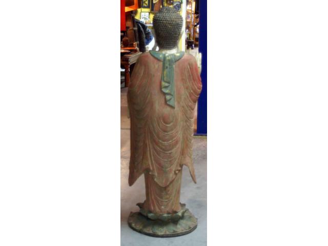 Photo Statue de Bouddha debout en bois peint - H: 100 cm image 3/4